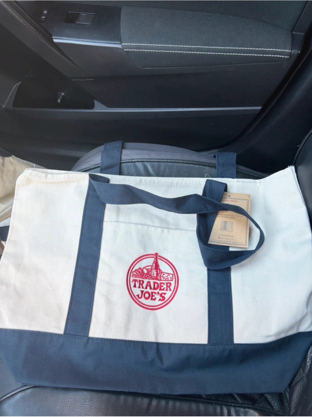 Navy and Cream Canvas Tote Bag